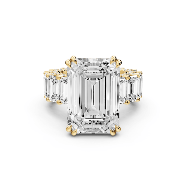 Daisy - 10ct 14k yellow gold Emerald Hidden Halo Engagement Ring with Graduated Shared-Prong Side Stones and Pavé Accents - Mr. Alex Jewelry