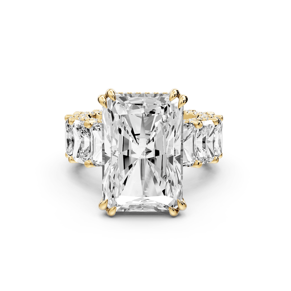 Daisy - 10ct 18k yellow gold Radiant Hidden Halo Engagement Ring with Graduated Shared-Prong Side Stones and Pavé Accents - Mr. Alex Jewelry