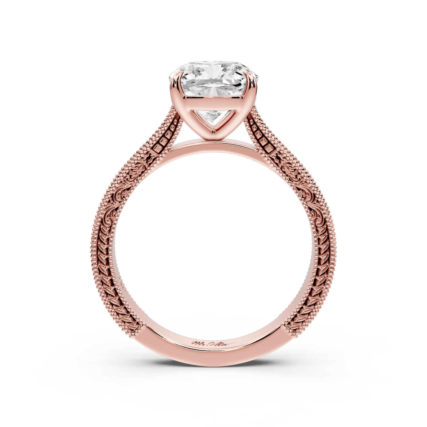 Daniel - 2ct 14k rose gold Cushion Vintage-Inspired Solitaire Engagement Ring with Hand-Engraved Milgrain Band - Mr. Alex Jewelry