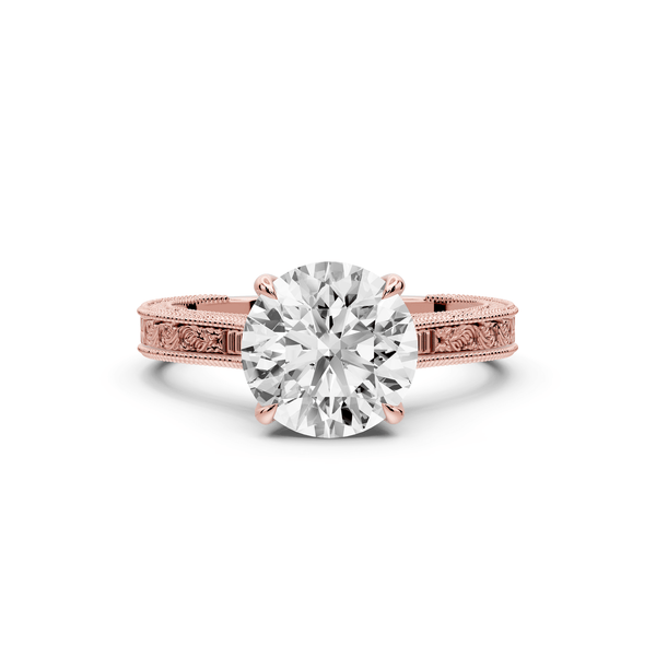Daniel - 2ct 14k rose gold Round Vintage-Inspired Solitaire Engagement Ring with Hand-Engraved Milgrain Band - Mr. Alex Jewelry