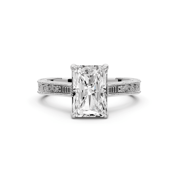 Daniel - 2ct 14k white gold Radiant Vintage-Inspired Solitaire Engagement Ring with Hand-Engraved Milgrain Band - Mr. Alex Jewelry