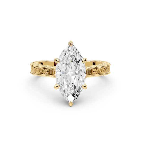 Daniel - 2ct 14k yellow gold Marquise Vintage-Inspired Solitaire Engagement Ring with Hand-Engraved Milgrain Band - Mr. Alex Jewelry