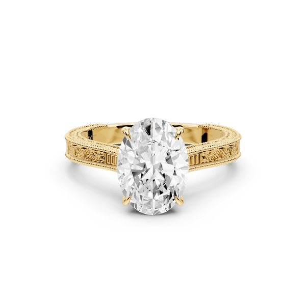 Daniel - 2ct 14k yellow gold Oval Vintage-Inspired Solitaire Engagement Ring with Hand-Engraved Milgrain Band - Mr. Alex Jewelry