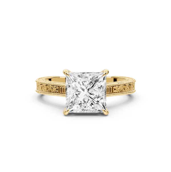 Daniel - 2ct 14k yellow gold Princess Vintage-Inspired Solitaire Engagement Ring with Hand-Engraved Milgrain Band - Mr. Alex Jewelry