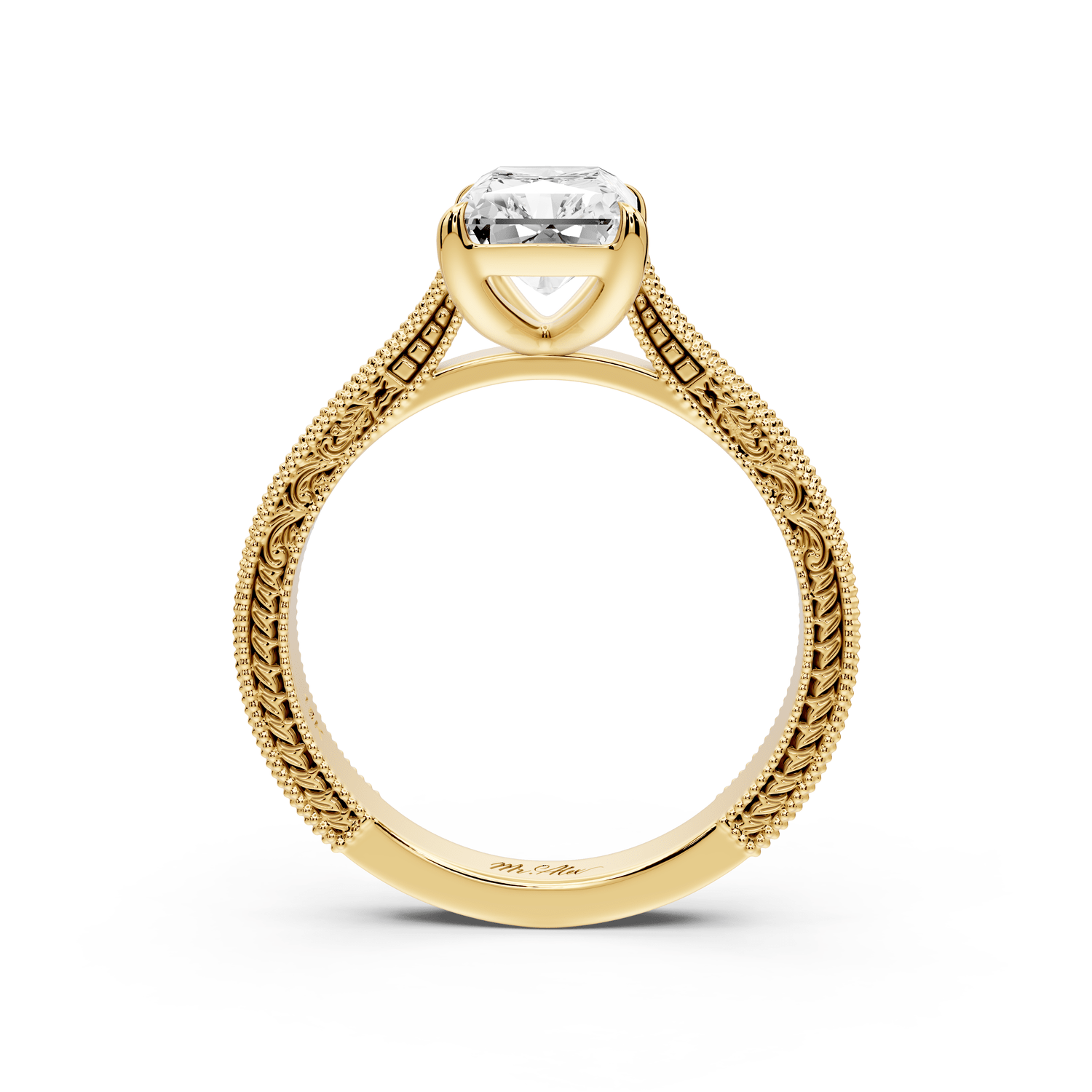 Daniel - 2ct 14k yellow gold Radiant Vintage-Inspired Solitaire Engagement Ring with Hand-Engraved Milgrain Band - Mr. Alex Jewelry