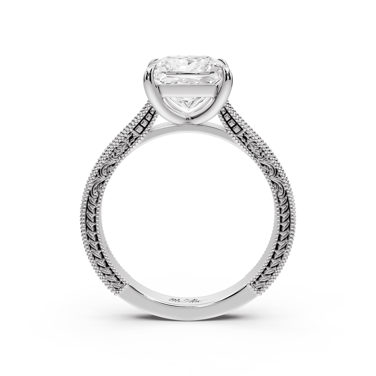 Daniel - 2ct 18k white gold Princess Vintage-Inspired Solitaire Engagement Ring with Hand-Engraved Milgrain Band - Mr. Alex Jewelry