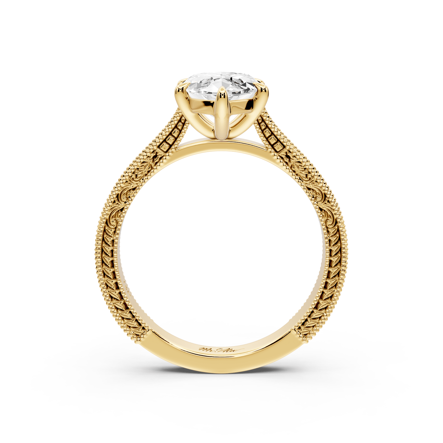 Daniel - 2ct 18k yellow gold Marquise Vintage-Inspired Solitaire Engagement Ring with Hand-Engraved Milgrain Band - Mr. Alex Jewelry