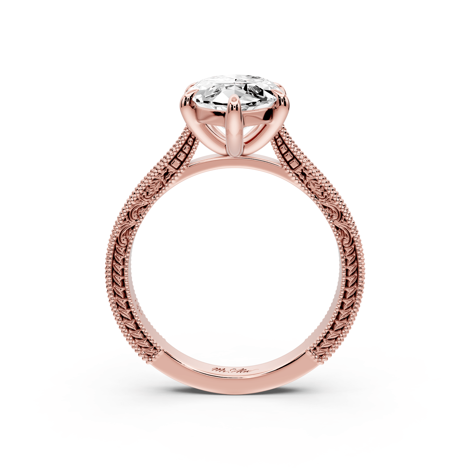Daniel - 3ct 14k rose gold Marquise Vintage-Inspired Solitaire Engagement Ring with Hand-Engraved Milgrain Band - Mr. Alex Jewelry
