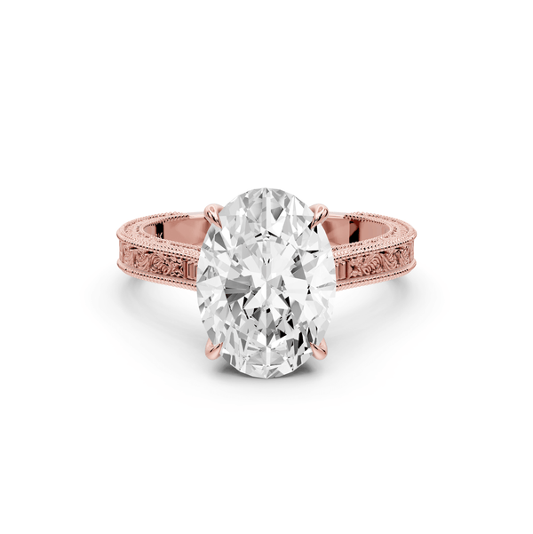 Daniel - 3ct 14k rose gold Oval Vintage-Inspired Solitaire Engagement Ring with Hand-Engraved Milgrain Band - Mr. Alex Jewelry