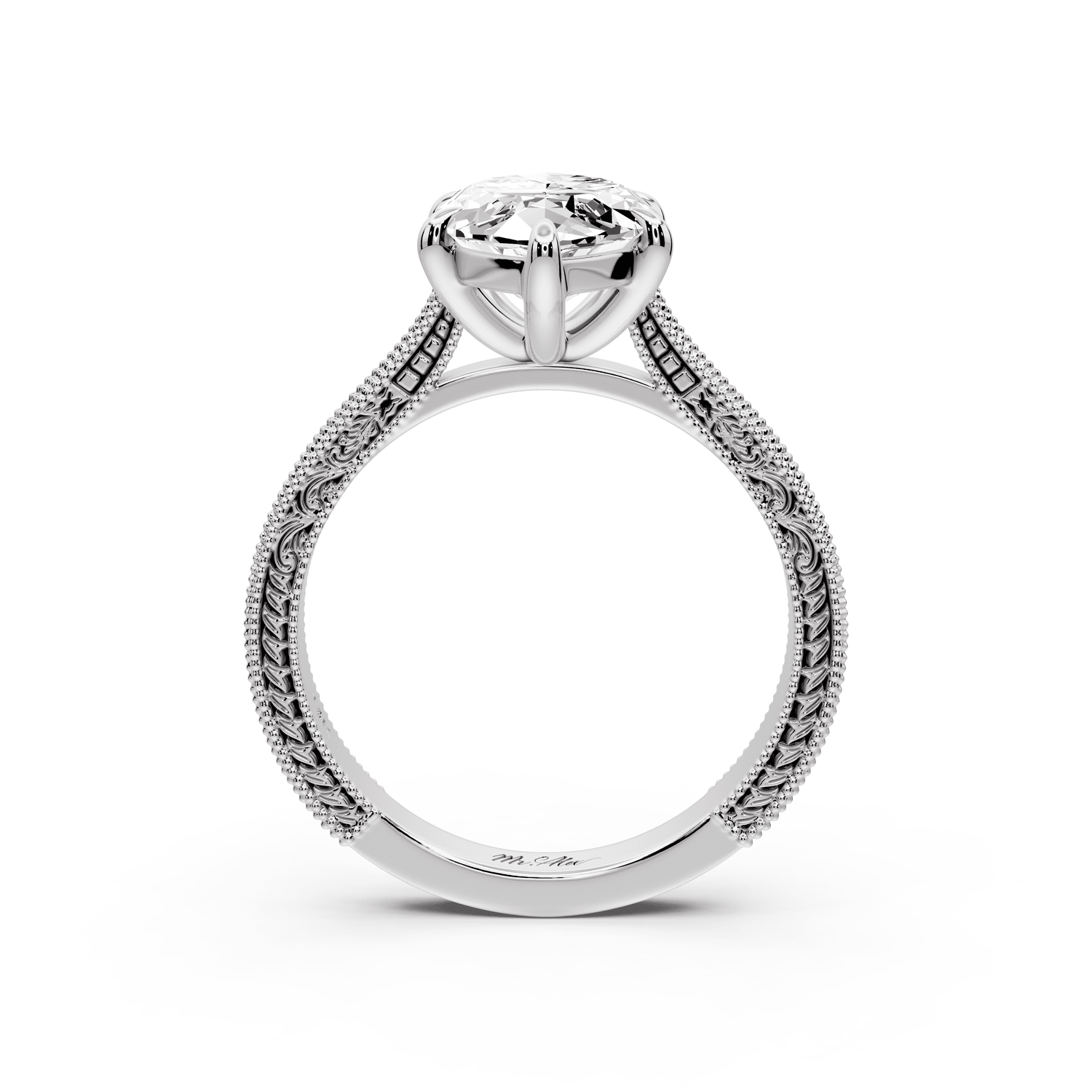 Daniel - 3ct 14k white gold Marquise Vintage-Inspired Solitaire Engagement Ring with Hand-Engraved Milgrain Band - Mr. Alex Jewelry