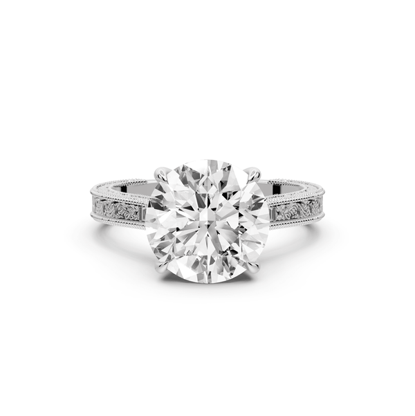 Daniel - 3ct 14k white gold Round Vintage-Inspired Solitaire Engagement Ring with Hand-Engraved Milgrain Band - Mr. Alex Jewelry