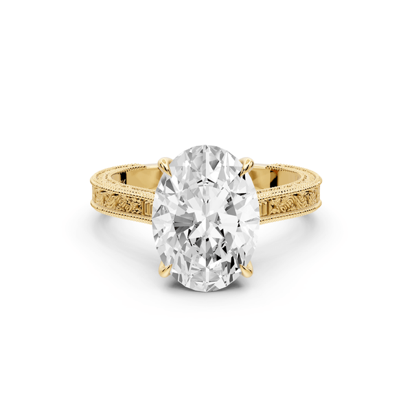 Daniel - 3ct 14k yellow gold Oval Vintage-Inspired Solitaire Engagement Ring with Hand-Engraved Milgrain Band - Mr. Alex Jewelry