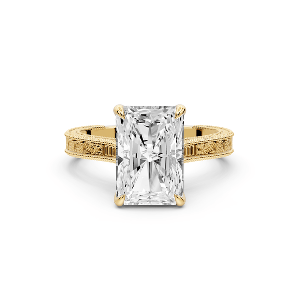 Daniel - 3ct 14k yellow gold Radiant Vintage-Inspired Solitaire Engagement Ring with Hand-Engraved Milgrain Band - Mr. Alex Jewelry