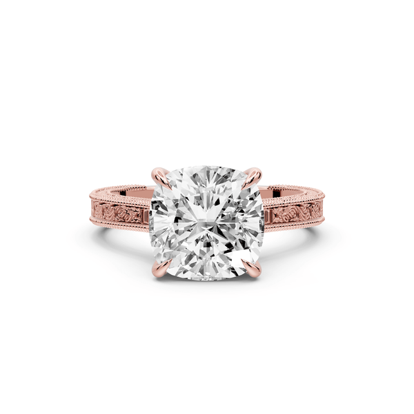 Daniel - 3ct 18k rose gold Cushion Vintage-Inspired Solitaire Engagement Ring with Hand-Engraved Milgrain Band - Mr. Alex Jewelry