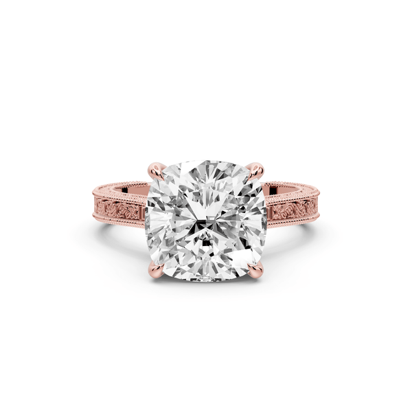Daniel - 4ct 14k rose gold Cushion Vintage-Inspired Solitaire Engagement Ring with Hand-Engraved Milgrain Band - Mr. Alex Jewelry