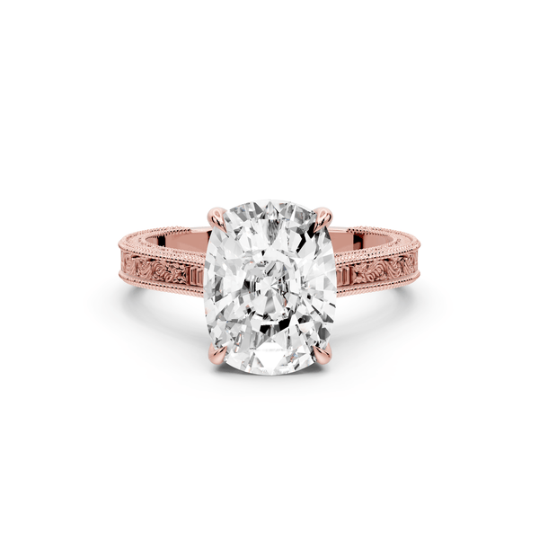 Daniel - 4ct 14k rose gold Ecushion Vintage-Inspired Solitaire Engagement Ring with Hand-Engraved Milgrain Band - Mr. Alex Jewelry