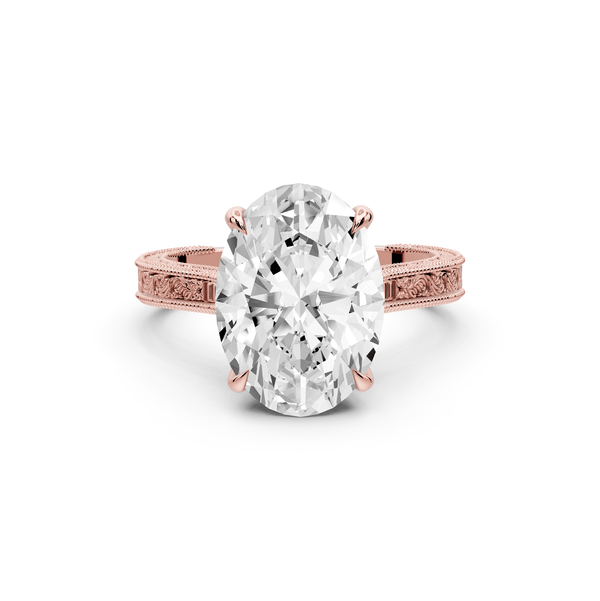Daniel - 4ct 14k rose gold Oval Vintage-Inspired Solitaire Engagement Ring with Hand-Engraved Milgrain Band - Mr. Alex Jewelry