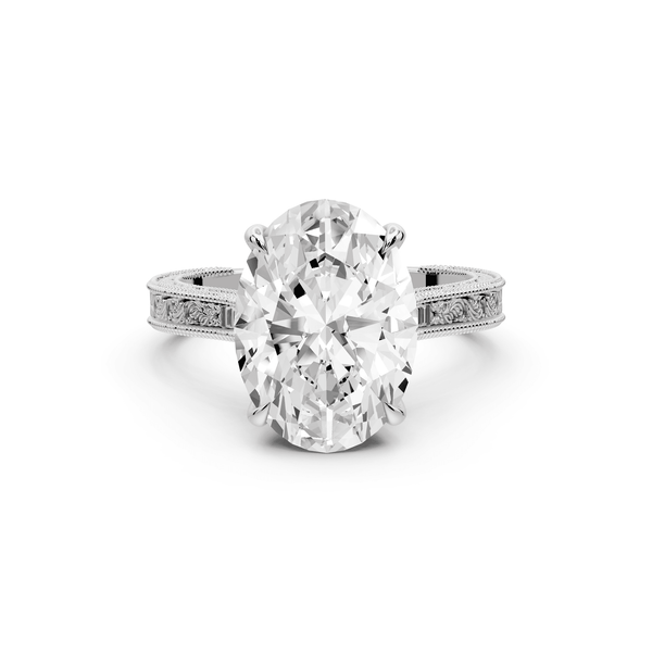 Daniel - 4ct 14k white gold Oval Vintage-Inspired Solitaire Engagement Ring with Hand-Engraved Milgrain Band - Mr. Alex Jewelry