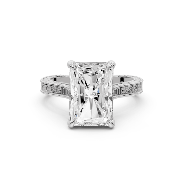 Daniel - 4ct 14k white gold Radiant Vintage-Inspired Solitaire Engagement Ring with Hand-Engraved Milgrain Band - Mr. Alex Jewelry