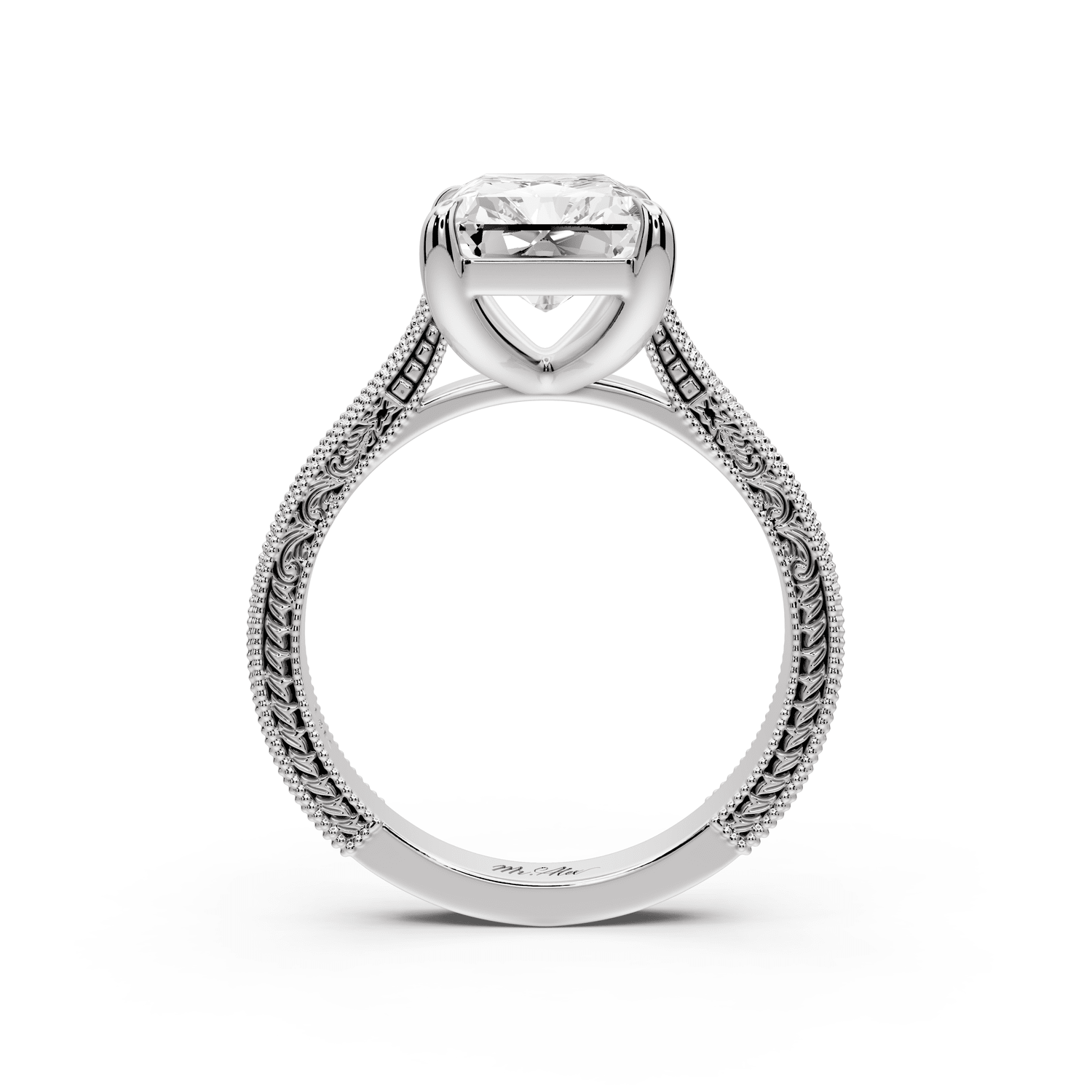 Daniel - 4ct 14k white gold Radiant Vintage-Inspired Solitaire Engagement Ring with Hand-Engraved Milgrain Band - Mr. Alex Jewelry