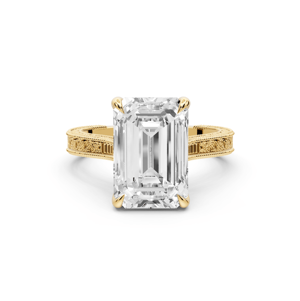 Daniel - 4ct 14k yellow gold Emerald Vintage-Inspired Solitaire Engagement Ring with Hand-Engraved Milgrain Band - Mr. Alex Jewelry