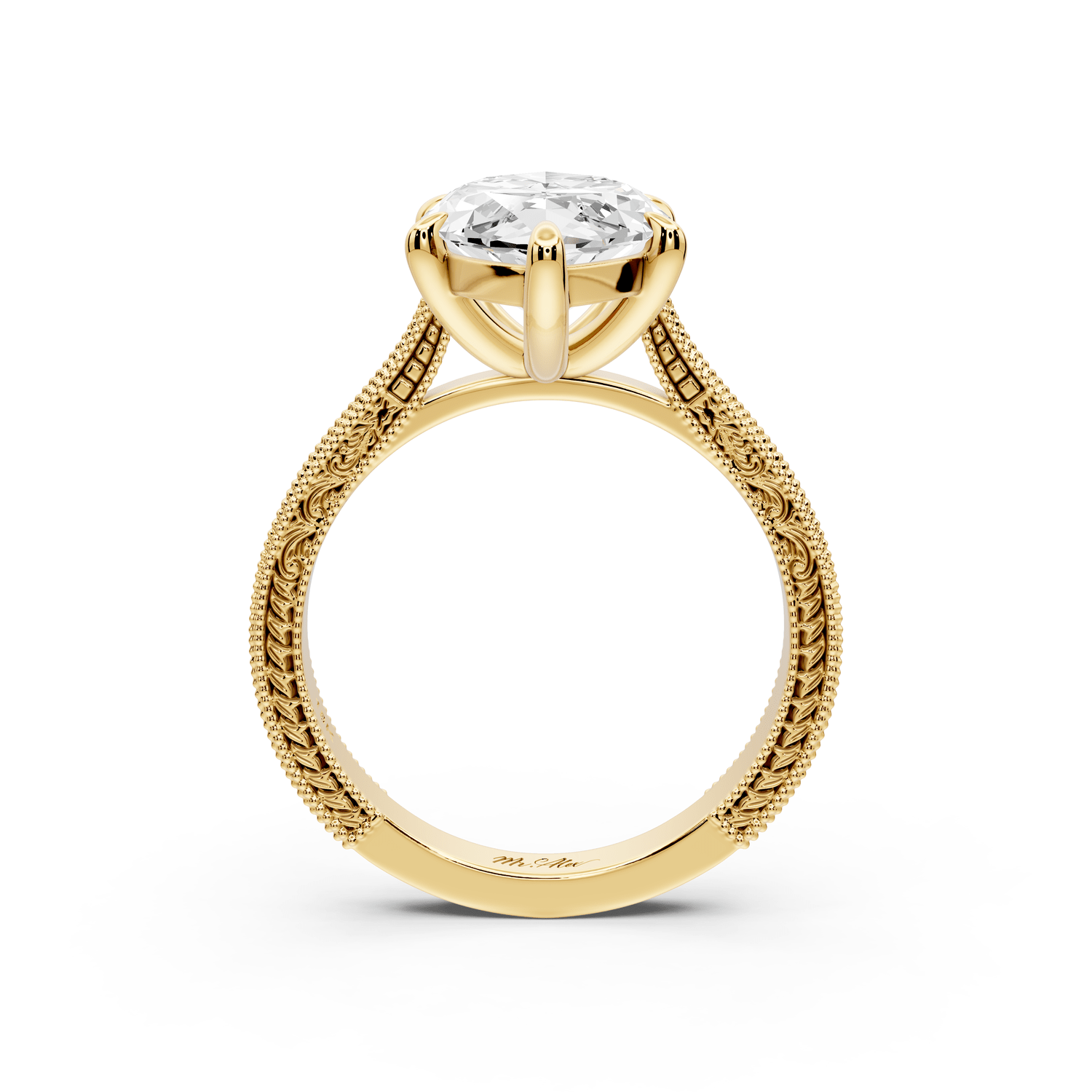 Daniel - 4ct 14k yellow gold Marquise Vintage-Inspired Solitaire Engagement Ring with Hand-Engraved Milgrain Band - Mr. Alex Jewelry