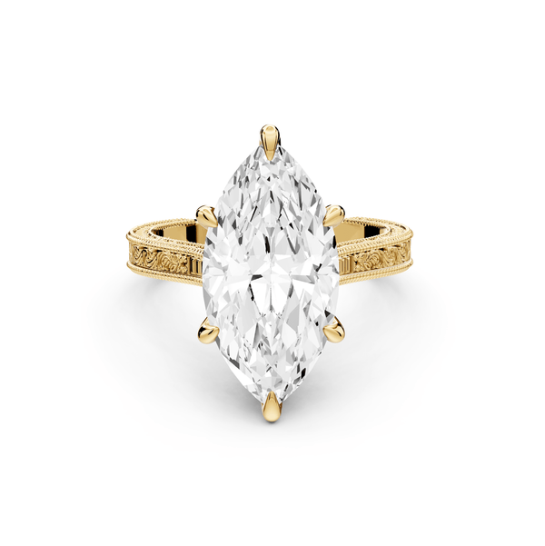 Daniel - 4ct 14k yellow gold Marquise Vintage-Inspired Solitaire Engagement Ring with Hand-Engraved Milgrain Band - Mr. Alex Jewelry
