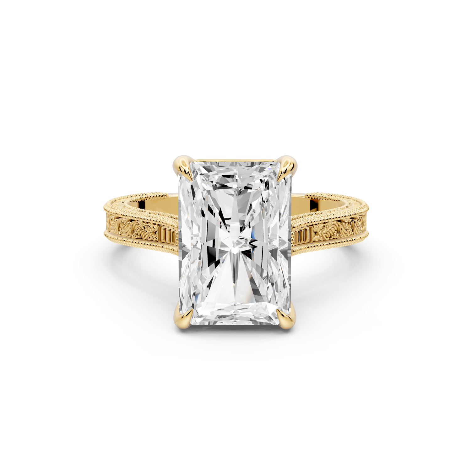 Daniel - 4ct 14k yellow gold Radiant Vintage-Inspired Solitaire Engagement Ring with Hand-Engraved Milgrain Band - Mr. Alex Jewelry