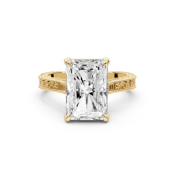 Daniel - 4ct 14k yellow gold Radiant Vintage-Inspired Solitaire Engagement Ring with Hand-Engraved Milgrain Band - Mr. Alex Jewelry