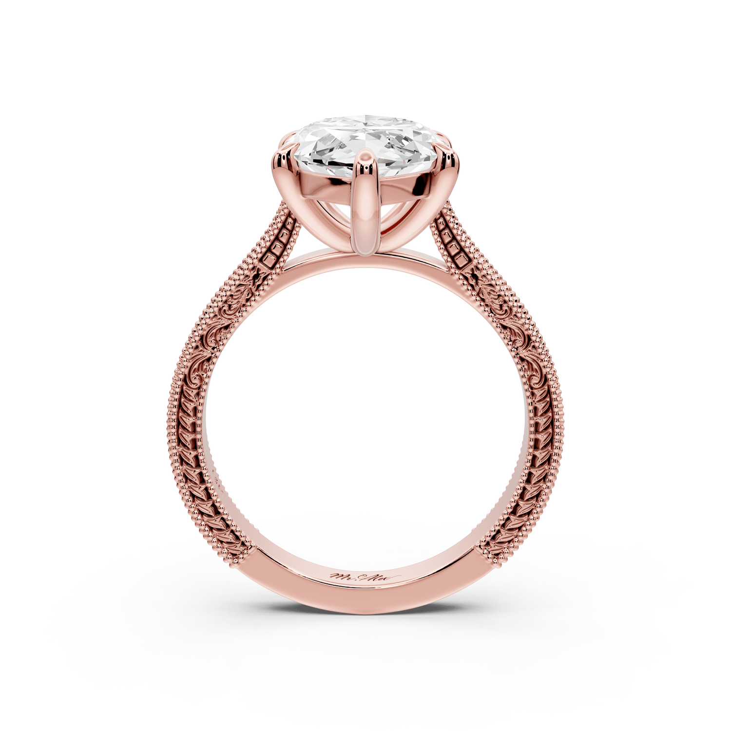 Daniel - 4ct 18k rose gold Marquise Vintage-Inspired Solitaire Engagement Ring with Hand-Engraved Milgrain Band - Mr. Alex Jewelry