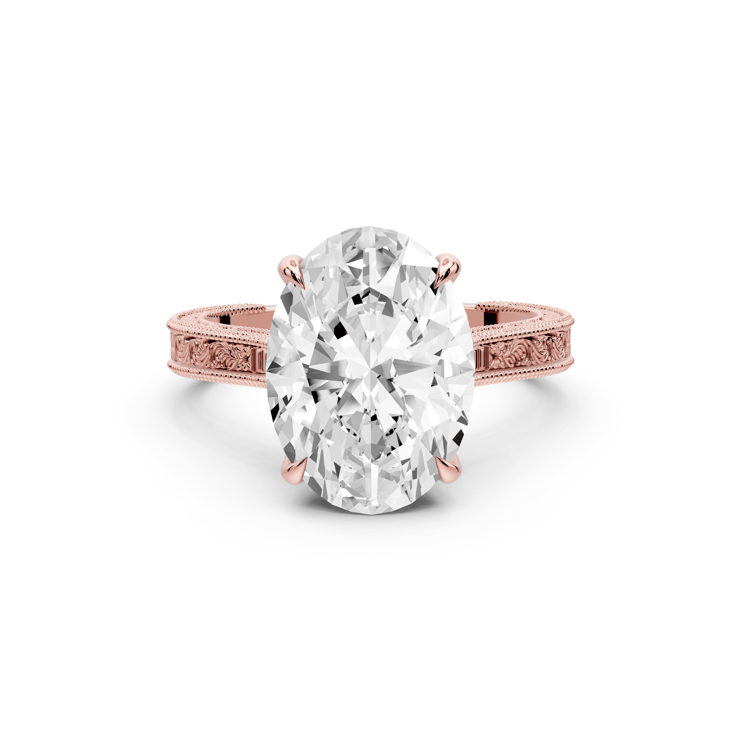 Daniel - 4ct 18k rose gold Oval Vintage-Inspired Solitaire Engagement Ring with Hand-Engraved Milgrain Band - Mr. Alex Jewelry