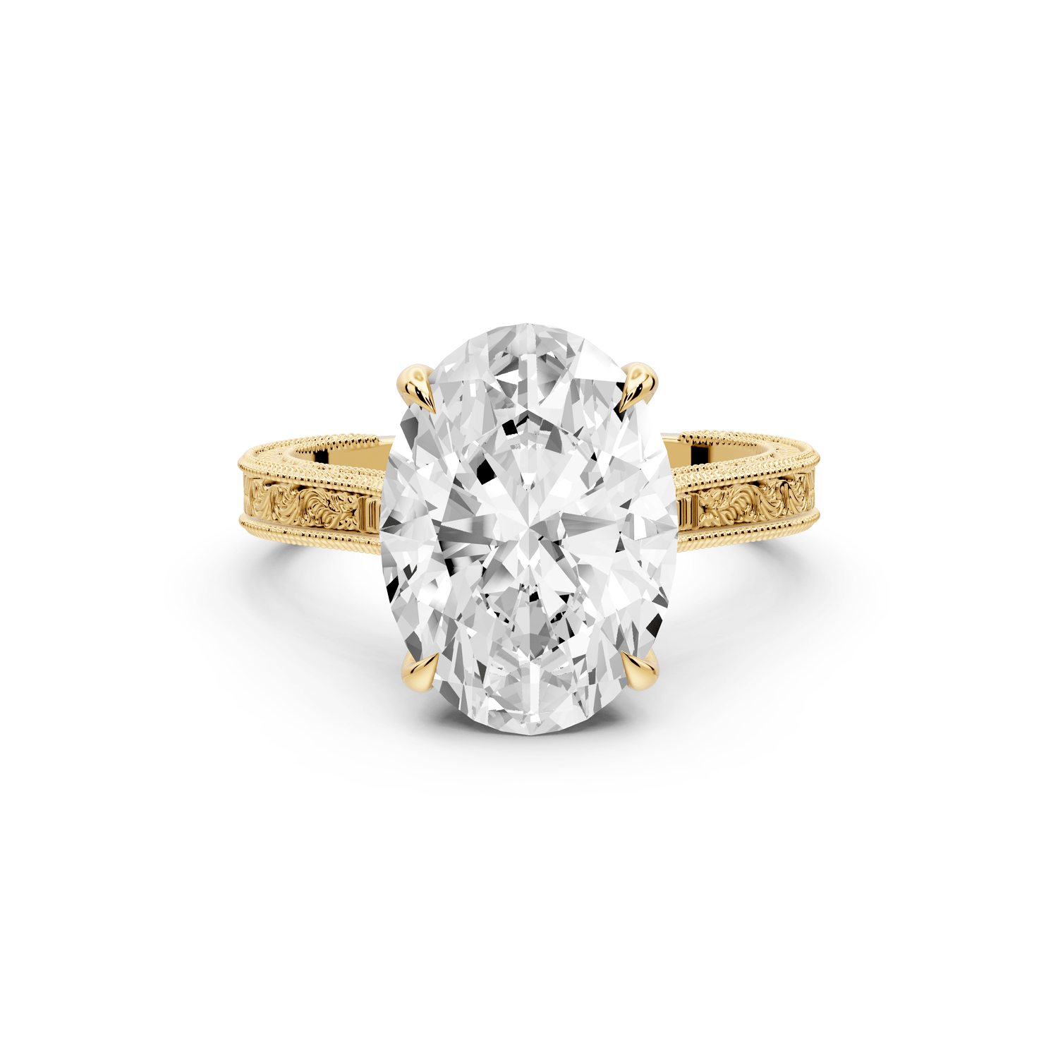 Daniel - 4ct 18k yellow gold Oval Vintage-Inspired Solitaire Engagement Ring with Hand-Engraved Milgrain Band - Mr. Alex Jewelry