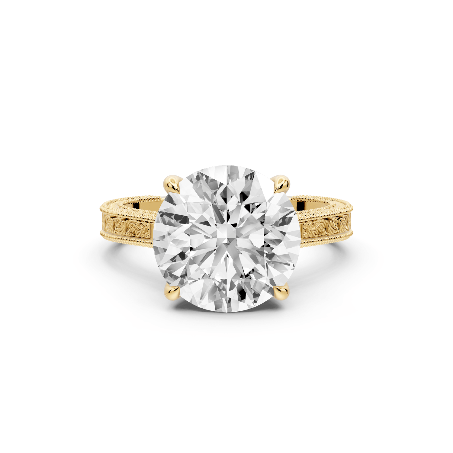 Daniel - 4ct 18k yellow gold Round Vintage-Inspired Solitaire Engagement Ring with Hand-Engraved Milgrain Band - Mr. Alex Jewelry