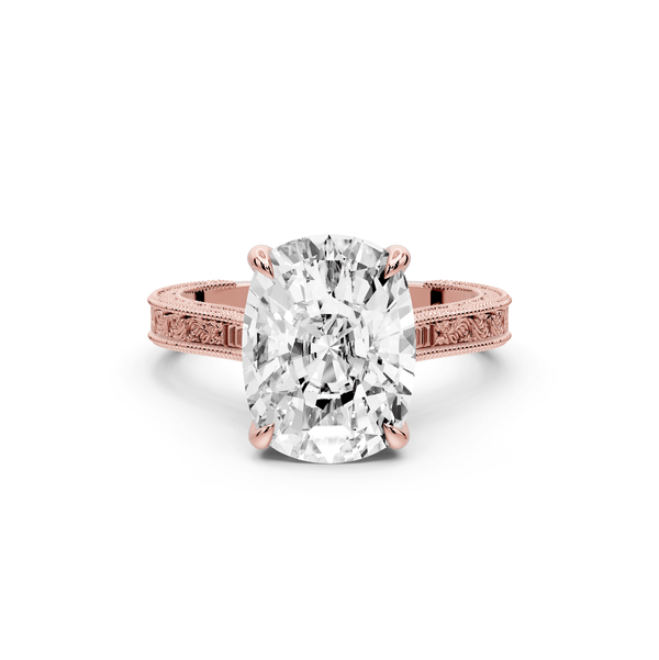 Daniel - 5ct 14k rose gold Ecushion Vintage-Inspired Solitaire Engagement Ring with Hand-Engraved Milgrain Band - Mr. Alex Jewelry