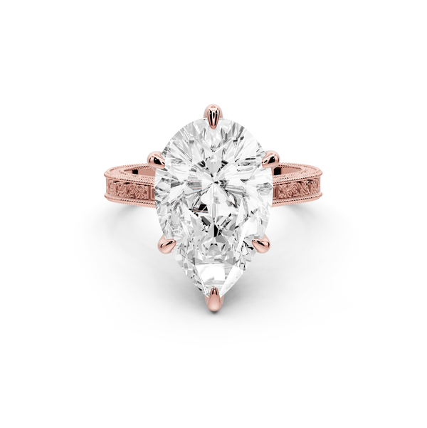 Daniel - 5ct 14k rose gold Pear Vintage-Inspired Solitaire Engagement Ring with Hand-Engraved Milgrain Band - Mr. Alex Jewelry