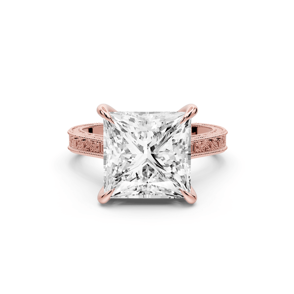 Daniel - 5ct 14k rose gold Princess Vintage-Inspired Solitaire Engagement Ring with Hand-Engraved Milgrain Band - Mr. Alex Jewelry