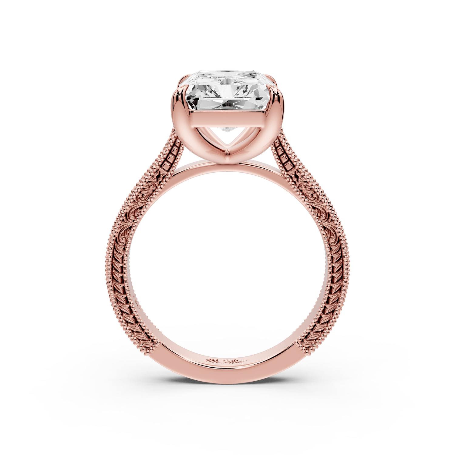 Daniel - 5ct 14k rose gold Radiant Vintage-Inspired Solitaire Engagement Ring with Hand-Engraved Milgrain Band - Mr. Alex Jewelry