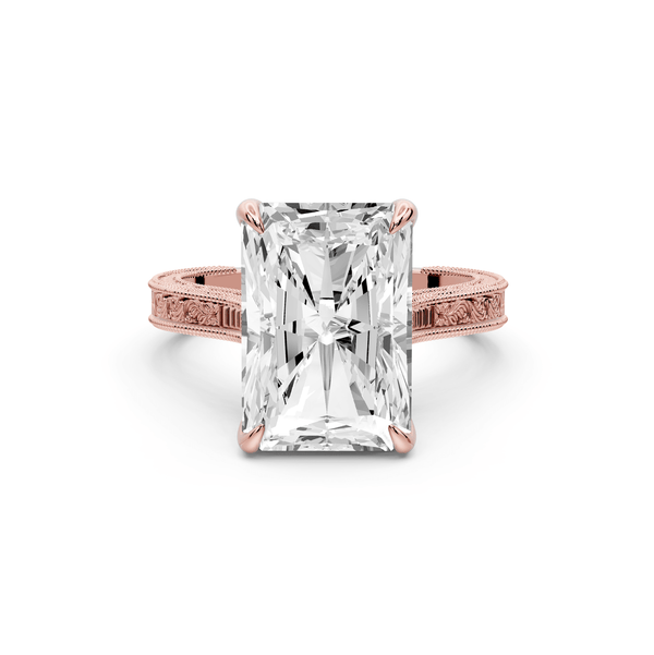 Daniel - 5ct 14k rose gold Radiant Vintage-Inspired Solitaire Engagement Ring with Hand-Engraved Milgrain Band - Mr. Alex Jewelry