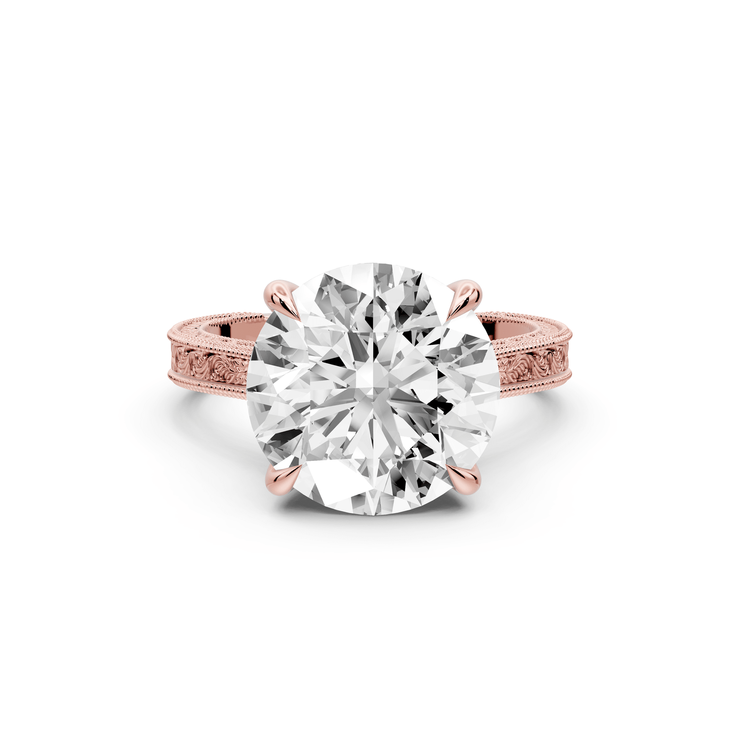 Daniel - 5ct 14k rose gold Round Vintage-Inspired Solitaire Engagement Ring with Hand-Engraved Milgrain Band - Mr. Alex Jewelry