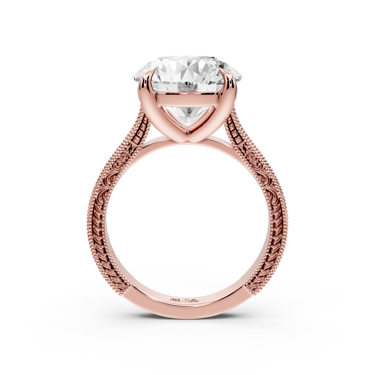 Daniel - 5ct 14k rose gold Round Vintage-Inspired Solitaire Engagement Ring with Hand-Engraved Milgrain Band - Mr. Alex Jewelry