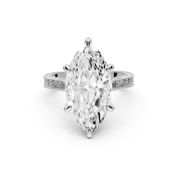 Daniel - 5ct 14k white gold Marquise Vintage-Inspired Solitaire Engagement Ring with Hand-Engraved Milgrain Band - Mr. Alex Jewelry
