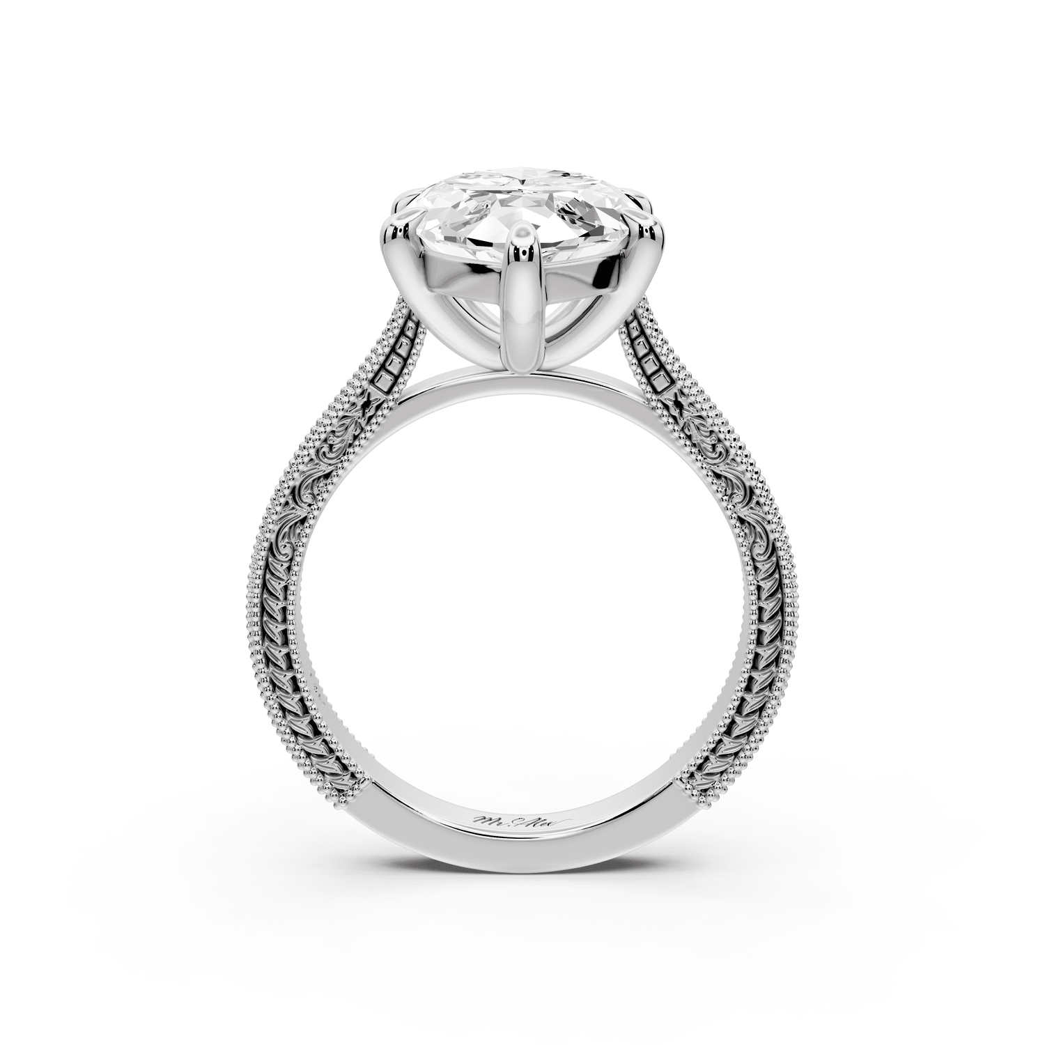 Daniel - 5ct 14k white gold Marquise Vintage-Inspired Solitaire Engagement Ring with Hand-Engraved Milgrain Band - Mr. Alex Jewelry
