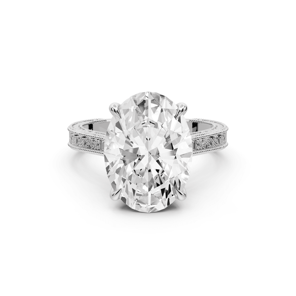 Daniel - 5ct 14k white gold Oval Vintage-Inspired Solitaire Engagement Ring with Hand-Engraved Milgrain Band - Mr. Alex Jewelry