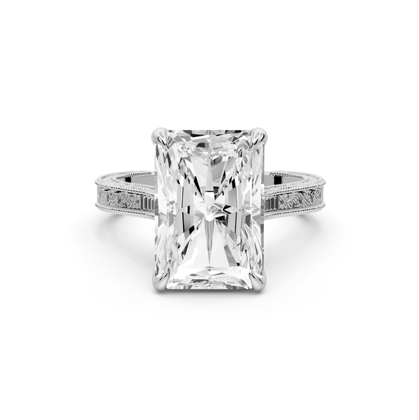Daniel - 5ct 14k white gold Radiant Vintage-Inspired Solitaire Engagement Ring with Hand-Engraved Milgrain Band - Mr. Alex Jewelry