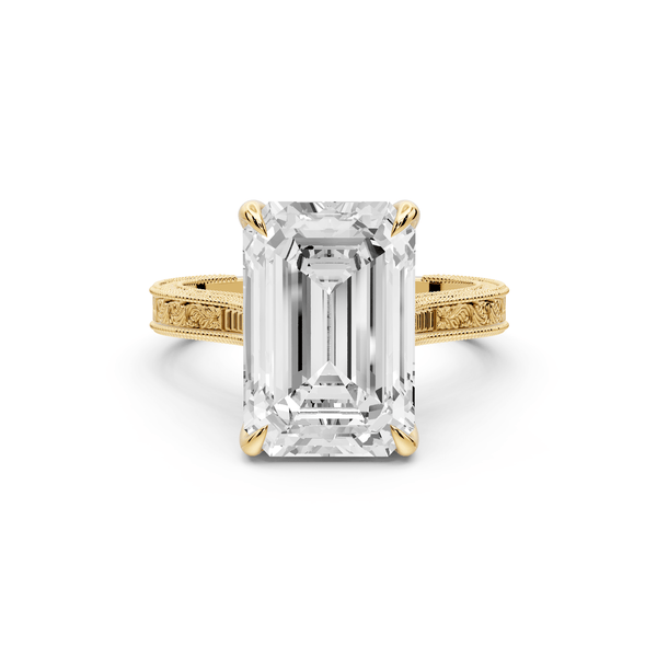 Daniel - 5ct 14k yellow gold Emerald Vintage-Inspired Solitaire Engagement Ring with Hand-Engraved Milgrain Band - Mr. Alex Jewelry