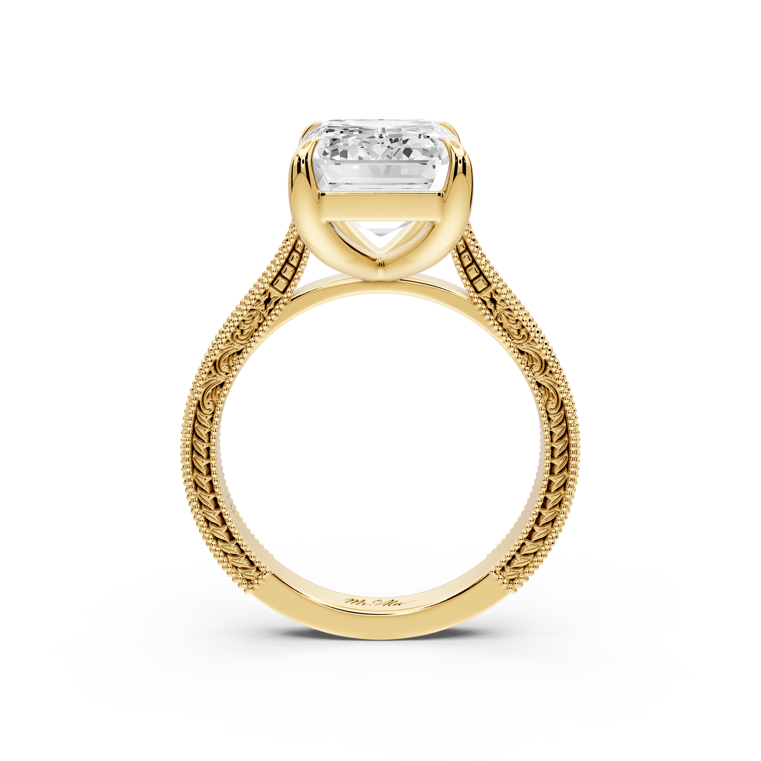 Daniel - 5ct 14k yellow gold Emerald Vintage-Inspired Solitaire Engagement Ring with Hand-Engraved Milgrain Band - Mr. Alex Jewelry