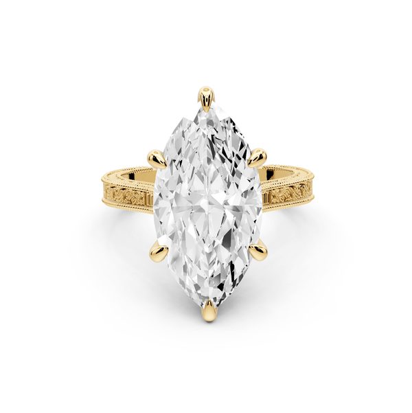 Daniel - 5ct 14k yellow gold Marquise Vintage-Inspired Solitaire Engagement Ring with Hand-Engraved Milgrain Band - Mr. Alex Jewelry
