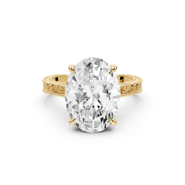 Daniel - 5ct 14k yellow gold Oval Vintage-Inspired Solitaire Engagement Ring with Hand-Engraved Milgrain Band - Mr. Alex Jewelry