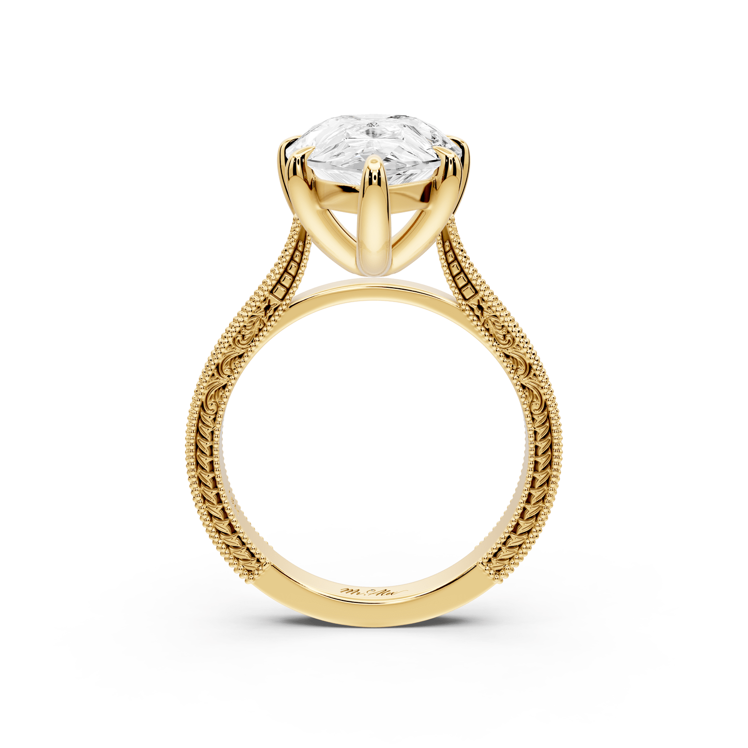 Daniel - 5ct 14k yellow gold Pear Vintage-Inspired Solitaire Engagement Ring with Hand-Engraved Milgrain Band - Mr. Alex Jewelry