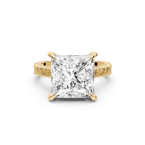Daniel - 5ct 14k yellow gold Princess Vintage-Inspired Solitaire Engagement Ring with Hand-Engraved Milgrain Band - Mr. Alex Jewelry